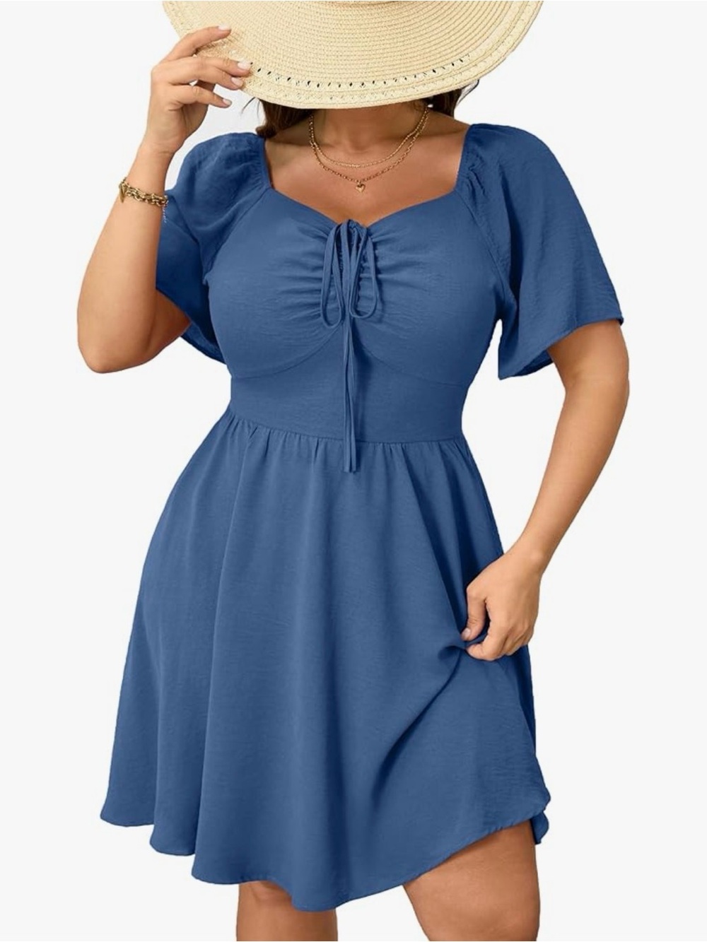 Blue Tie-Front Midi Dress